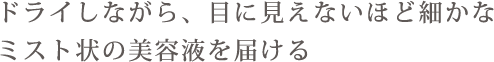 ドライしながら、目に見えないほど細かなミスト状の美容液を届ける