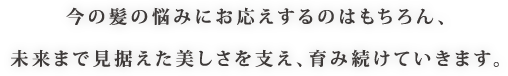 今の髪の悩みにお応えするのはもちろん、未来まで見据えた美しさを支え、育み続けていきます。